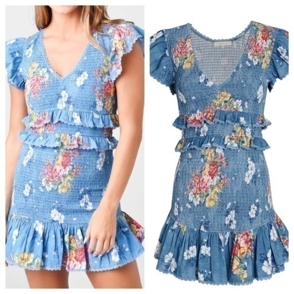LoveshackFancy Sonora Ruffled Mini Dress NWT Marine blue NWT